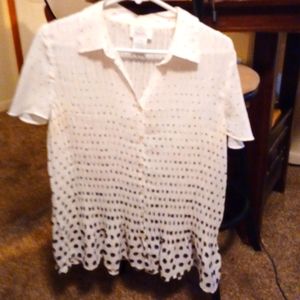 Sheer fabric blouse by ONLY Necessities. White with black polka dots. Size - MED